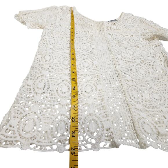 Daniel Rainn Womens Crochet Lace Blouse Size XS White Sheer Bohemian Cottage - Picture 10 of 10